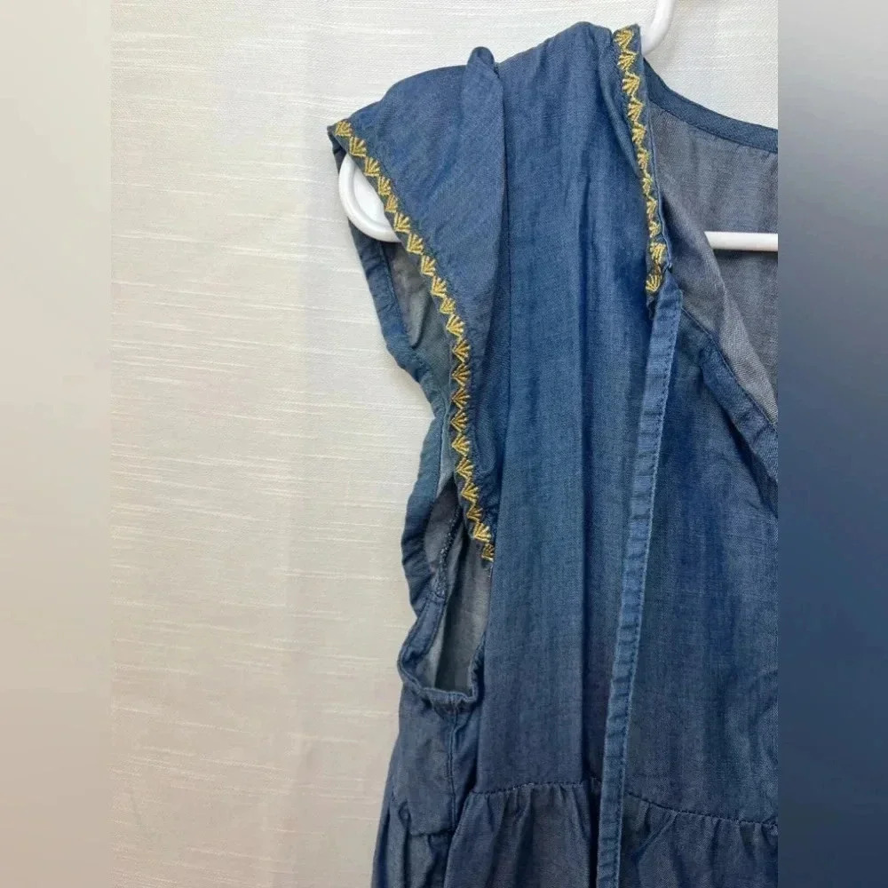 Tommy Bahama Women's Blue Boho Embroidered Tassel Tiered Tencel Dress - Picture 2 of 8